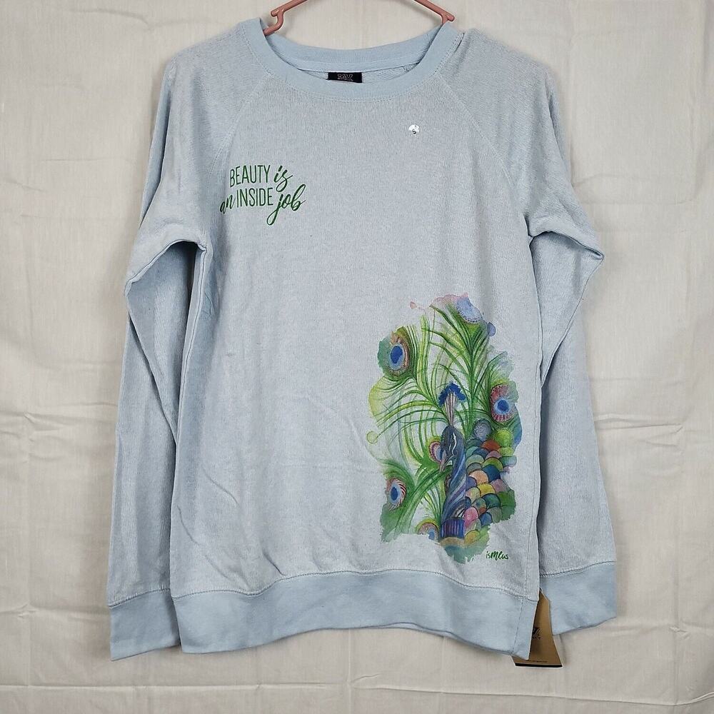 MV Sport Womens Blue Peacock Crew Neck Pullover Sweatshirt Size Small